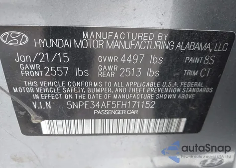 2015 Hyundai Sonata Limited z USA, uszkodzony, nr VIN 5NPE34AF5FH171152